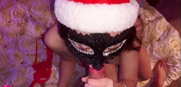  Babe in Lingerie Sensual Blowjob Cock Santa Claus - RolePlay